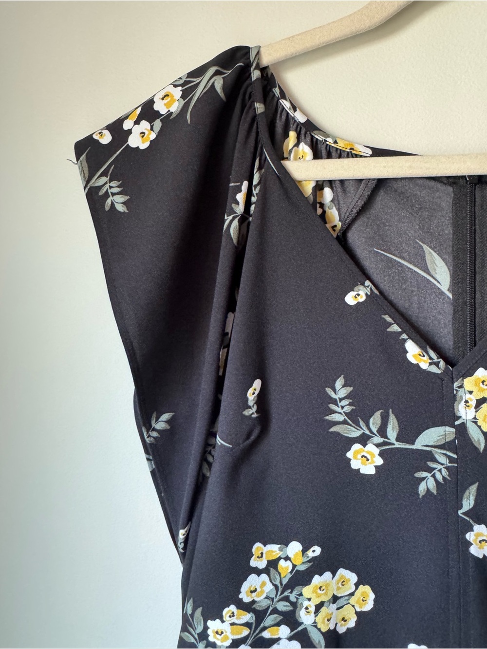LOFT outlet Black Tea Length Dress with Yellow Floral Print - Picture 3 of 10